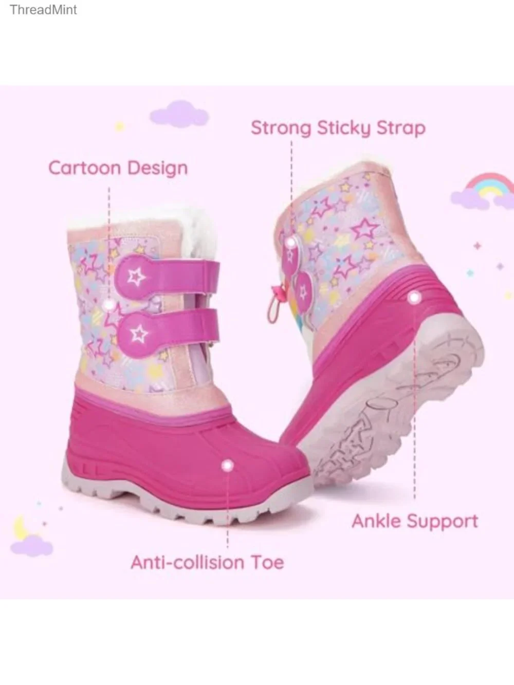 Waterproof Toddler Snow Boots with Hook & Loop Closure